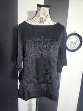 Zara Black Embroidered Floral Tunic Top